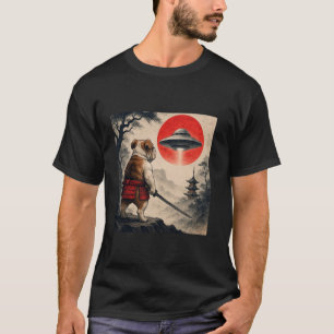 イングリッシュブルドッグ サムライ UFO ヴィンテージ 日本 浮世絵 Tシャツ