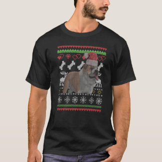 イングリッシュブルドッグ サンタクロース クリスマスのせつないパターン Tシャツ