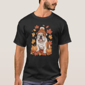 イングリッシュブルドッグ 秋のマフラー 紅葉 犬好き Tシャツ (正面)