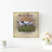 イングリッシュポインタペストリーポスタートリプチアクリルP スクエア壁時計 (ホーム)