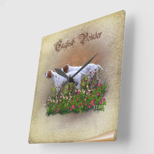 イングリッシュポインタペストリーポスタートリプチアクリルP スクエア壁時計 (傾斜)