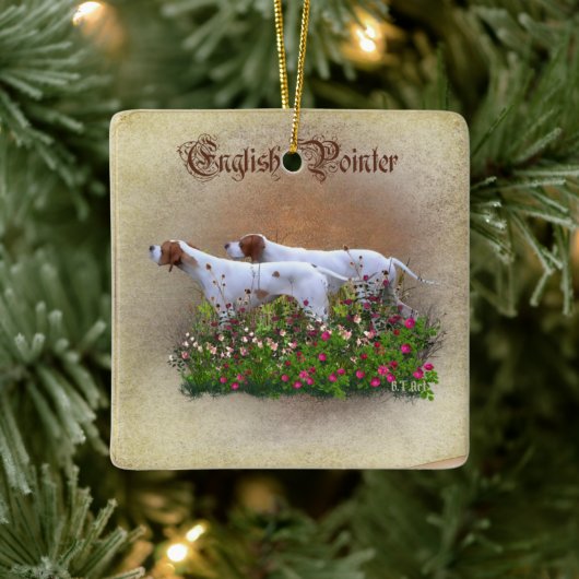 イングリッシュポインタペストリーポスタートリプチアクリルP セラミックオーナメント (ツリー)