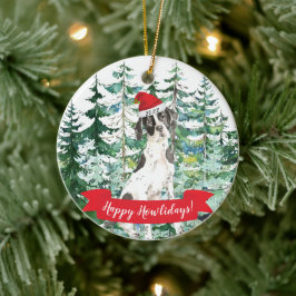 イングリッシュポインターのクリスマスオーナメント Happy Howlidays セラミックオーナメント