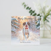 イングリッシュポインターの犬 雪の中を歩く クリスマス (スタンド正面)