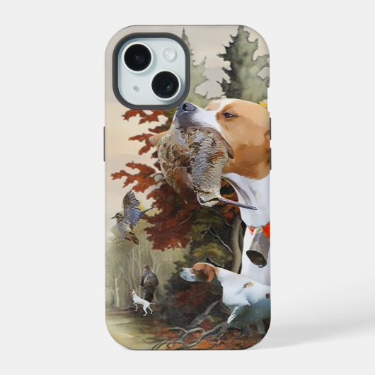 イングリッシュポインター、鳥狩り iPhone 15ケース (裏面)