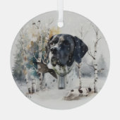 イングリッシュポインタ，ウッドコック狩りシーズン，アート ガラスオーナメント (裏面)