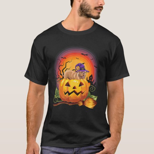 イングリッシュマスティフウィッチパンプキンハロウィーンドッグ恋人 Tシャツ (正面)