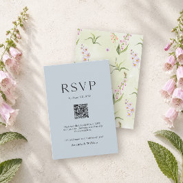 イングリッシュメドウボタニカル結婚式RSVPカード（QRコード付き） 出欠カード