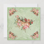 イングリッシュローズの花束 ヴィンテージとモダンが渦巻く葉 招待状 (裏面)