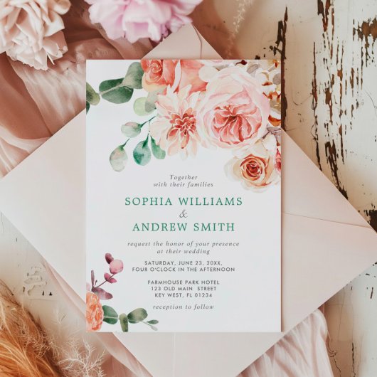 イングリッシュローズブーケ結婚式招待状 招待状