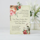 イングリッシュローズブーケ、ヴィンテージモダンnスワールリーフ 招待状 (スタンド正面)