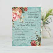 イングリッシュローズブーケ、ヴィンテージモダンnスワールリーフ 招待状 (スタンド正面)