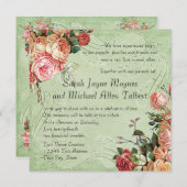 イングリッシュローズブーケ、ヴィンテージモダンnスワールリーフ 招待状 (正面/裏面)