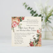 イングリッシュローズブーケ、ヴィンテージモダンnスワールリーフ 招待状 (スタンド正面)