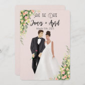 イングリッシュ図解入りの、写真付きのガー結婚デンのカップル セーブザデート (正面/裏面)