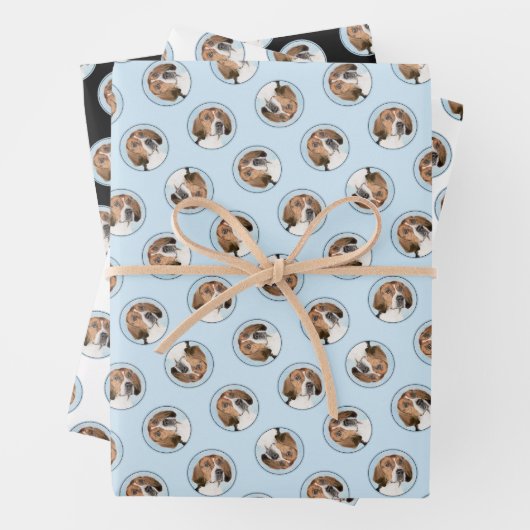 イングリッシュ絵を描フォックスハウンドのかわいいオリジナルドッグアート ラッピングペーパーシート (インサイチュ)