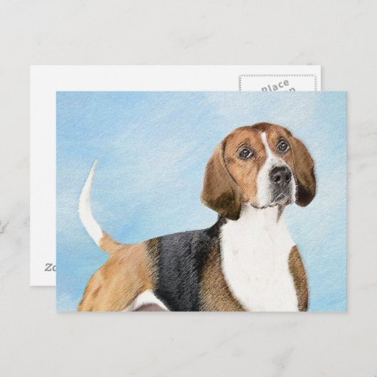 イングリッシュ絵画フォックスハウンド – Cuteオリジナルドッグアート ポストカード (正面/裏面)