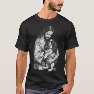 イングリッシュ・スプリンガー・スパニエルとイエス キリスト教の信仰 Tシャツ