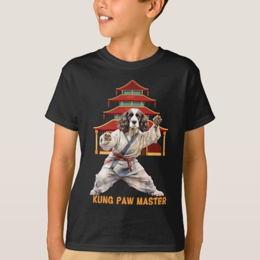 イングリッシュ・スプリンガー・スパニエル 空手 武道 犬 L Tシャツ (正面)