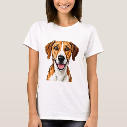 イングリッシュ・フォックスハウンドの明るく幸せな表情 Tシャツ (正面)