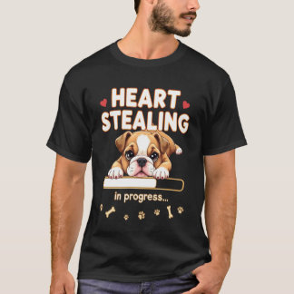 イングリッシュ・ブルドッグのかわいいハート柄ギフト ブルドッグの子犬 Tシャツ