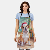 イングリッシュ・ブルドッグの先生のクリスマス・ハット エプロン (着用した状態)