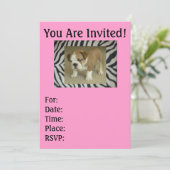 イングリッシュ・ブルドッグの子犬 ゼブラ & ピンクの招待状 招待状 (スタンド正面)