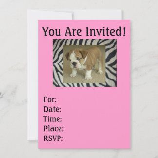 イングリッシュ・ブルドッグの子犬 ゼブラ & ピンクの招待状 招待状