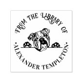 イングリッシュ・ブルドッグの犬の顔の丸い図書館の本の名前 セルフインキングスタンプ (デザイン)