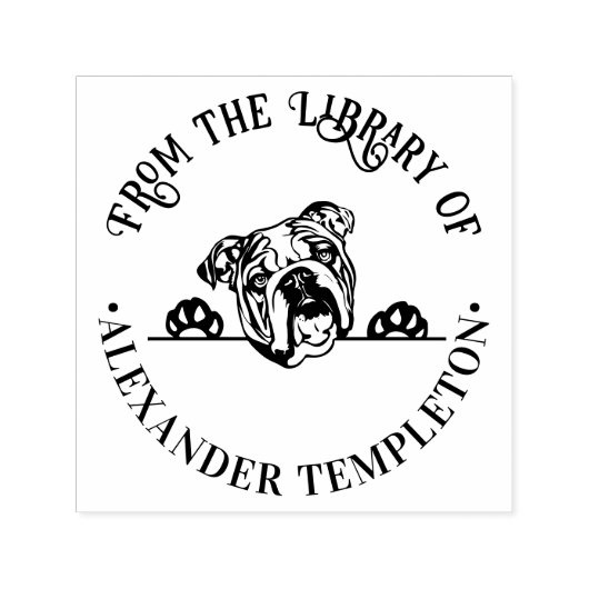 イングリッシュ・ブルドッグの犬の顔の丸い図書館の本の名前 セルフインキングスタンプ (デザイン)