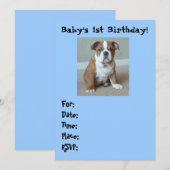 イングリッシュ・ブルドッグの赤ちゃんの1歳の誕生日招待状 招待状 (正面/裏面)