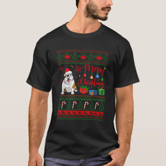 イングリッシュ・ブルドッグ クリスマス メリー・クリスマス ださいセーター サンタ帽子 Tシャツ
