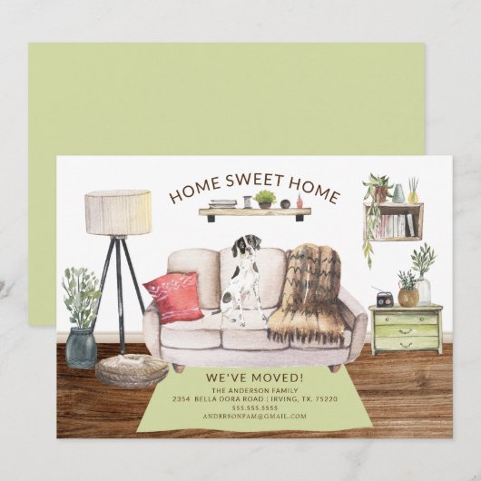 イングリッシュ・ポインター犬の引っ越しお知らせ 招待状 (正面/裏面)