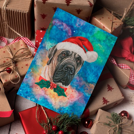 イングリッシュ・マスティフ犬のクリスマス シーズンポストカード