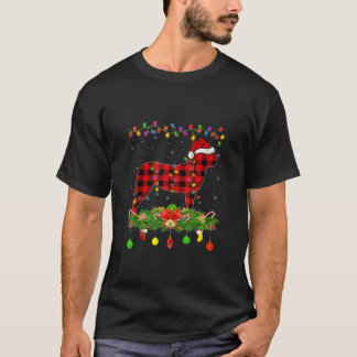 イングリッシュ・マスティフ犬のバファロー・チェック柄のクリスマス Tシャツ
