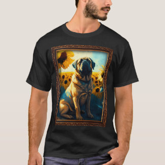 イングリッシュ・マスティフ ひまわりの絵 かわいい犬 Tシャツ