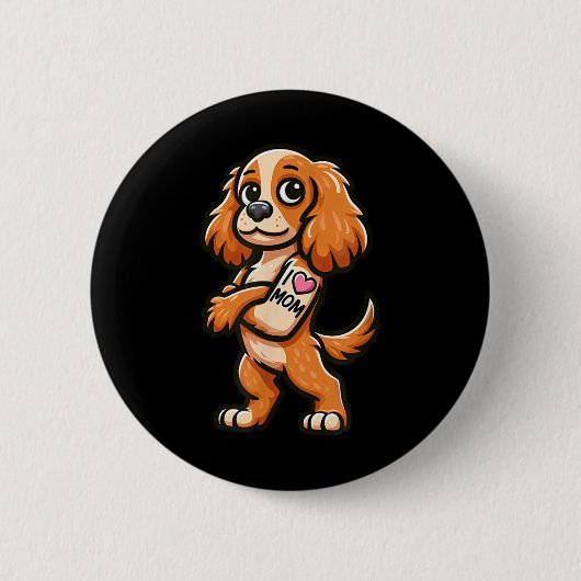 イングリッシュErスパニエル犬i愛ママおもしろい犬タトゥー 缶バッジ (正面)