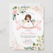 イングリッスペインのクピンク金ゴールドフローラガール《キリスト教》洗礼式や命名式 招待状 (正面)