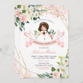 イングリッスペインのクピンク金ゴールドフローラガール《キリスト教》洗礼式や命名式 招待状 (正面/裏面)