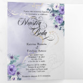 イングリッスペインのドフローズモラダスパープルフラワーズトリ – 三つ折り招待状 (内部最初)