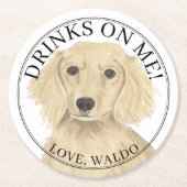 イングリッパーソナライズされたドクリームダシュント結婚ドッグ ラウンドペーパーコースター (正面)