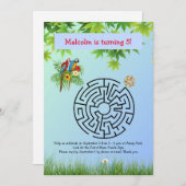 インコがパズル迷路の誕生日招待状に悩む 招待状 (正面/裏面)