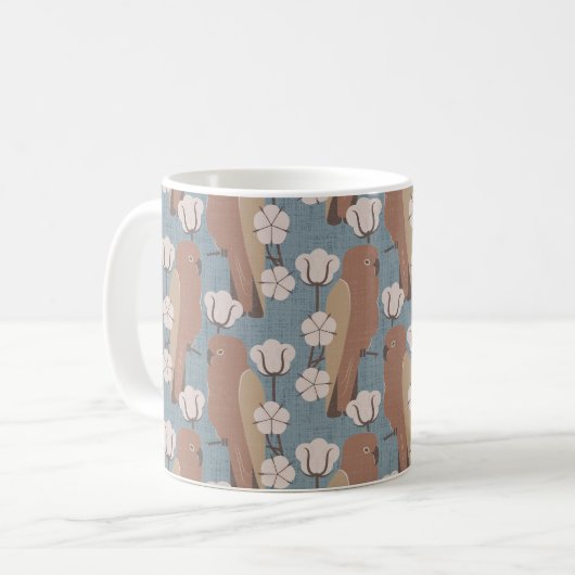 インコとコットンの花 コーヒーマグカップ (正面左)