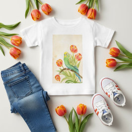 インコとチューリップ エキゾチックペット ベビーTシャツ
