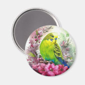 インコとピンクの花 マグネット (正面/裏面)