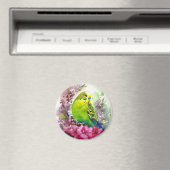 インコとピンクの花 マグネット (インサイチュ (食洗機))