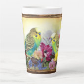 インコとワイルドフラワーのペア カフェラテマグ (正面)