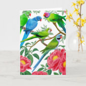 インコと牡丹カード カード (黄色い花)