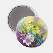 インコと白の花 マグネット (正面/裏面)