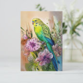 インコと紫の花 サンキューカード (スタンド正面)